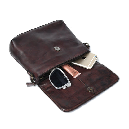 Ruffled Edge Leather Bag - Dark Brown