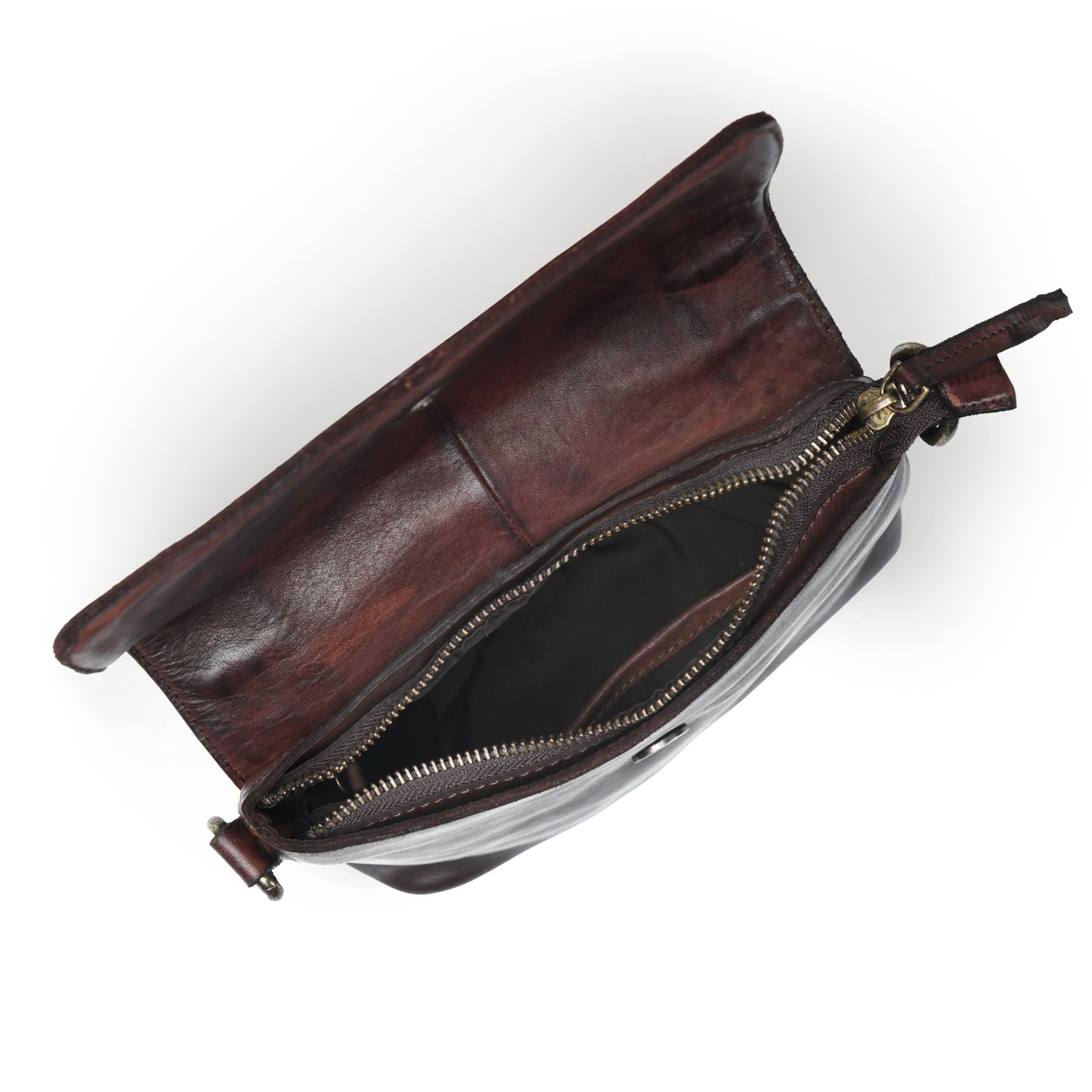 Ruffled Edge Leather Bag - Dark Brown