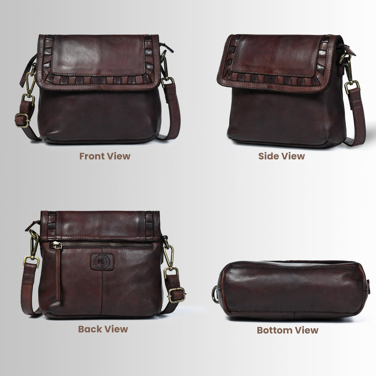 Ruffled Edge Leather Bag - Dark Brown