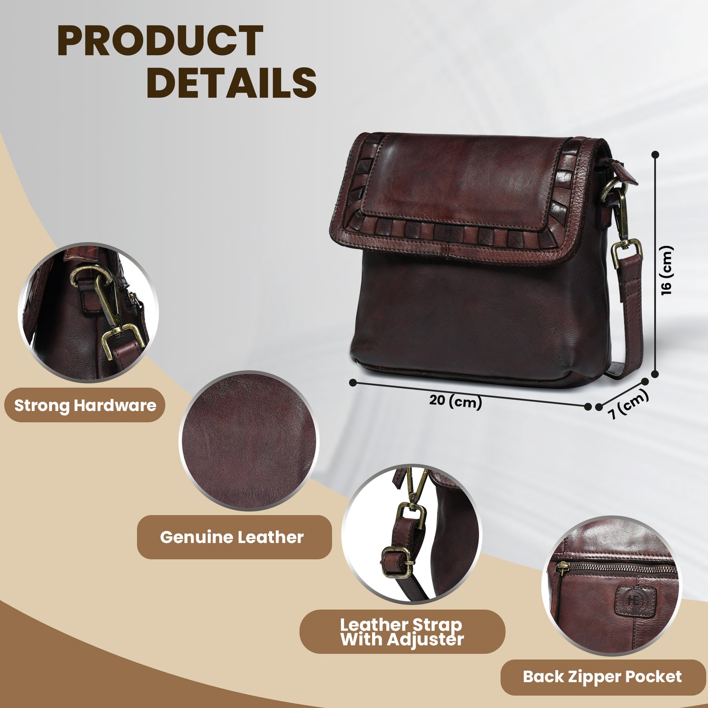 Ruffled Edge Leather Bag - Dark Brown