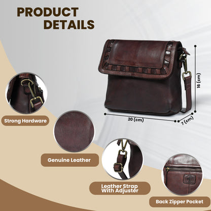 Ruffled Edge Leather Bag - Dark Brown