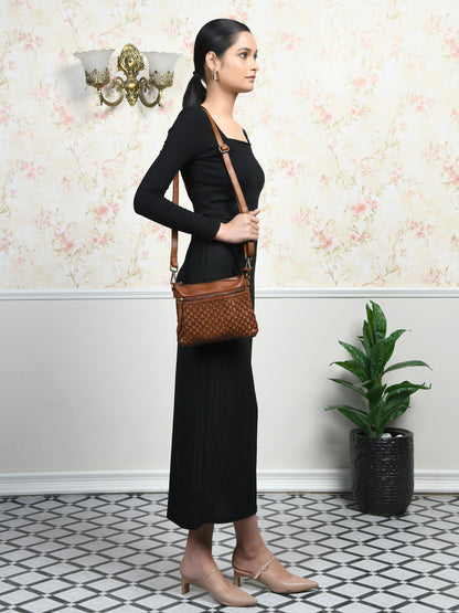 Woven Leather Bag - Tan Brown