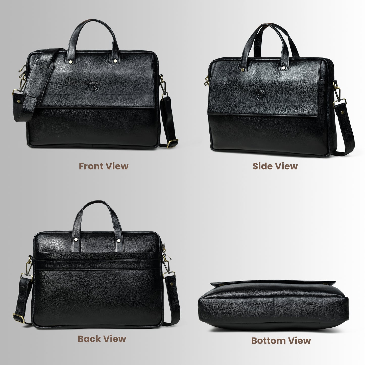 Flap Pocket Leather Office Bag - Black