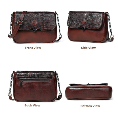 Croc Flap Sling Bag - Maroon Red