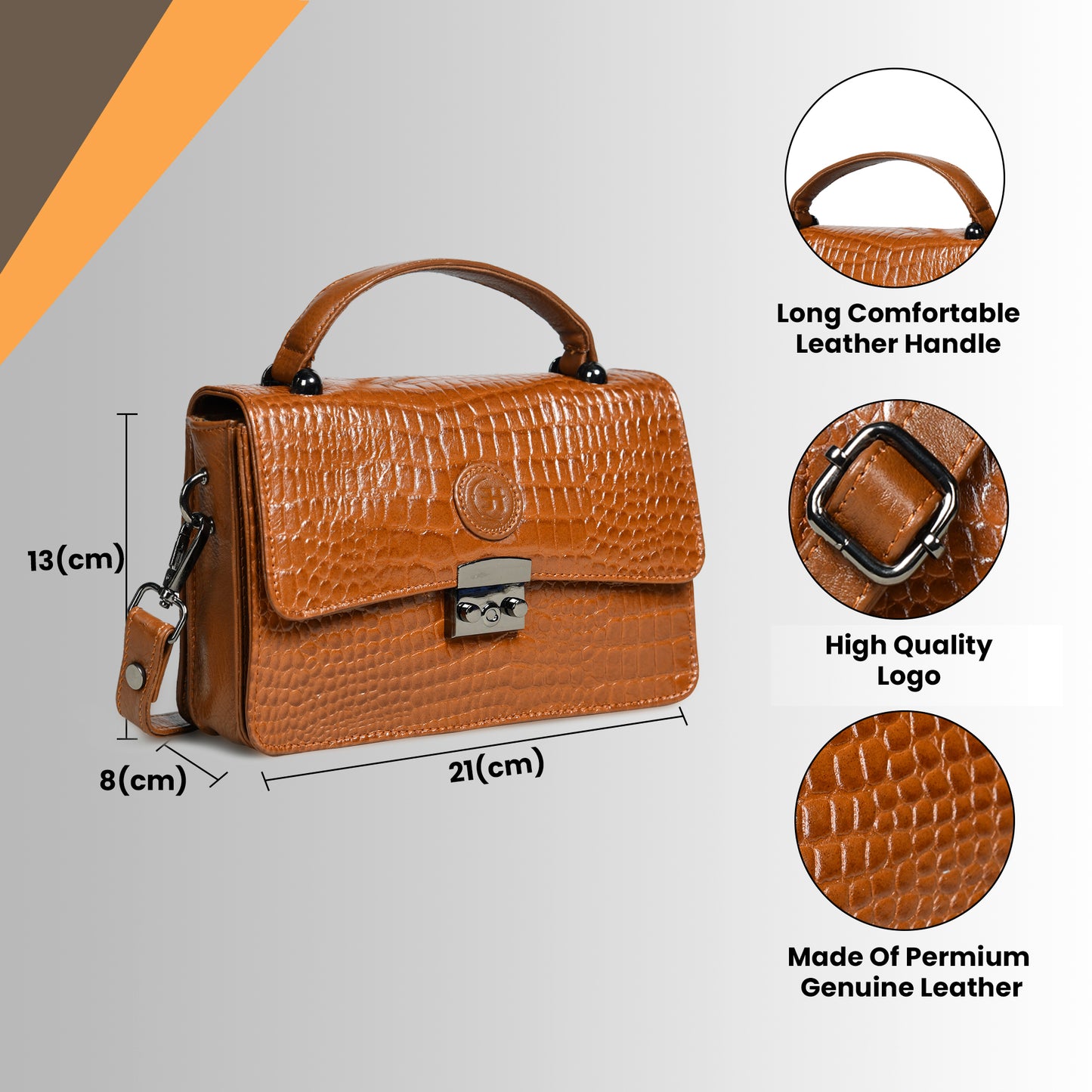 Classic Croco Leather Mini Satchel - Brown