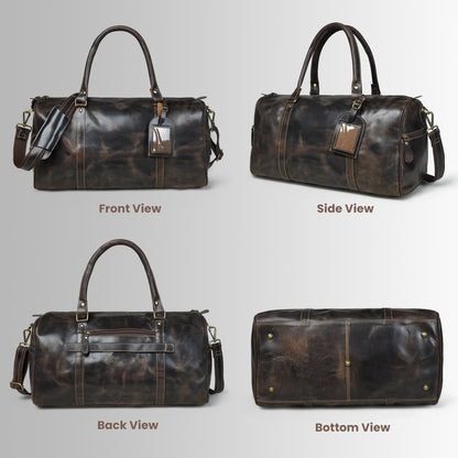 Vintage Leather Duffle Bag -  Dark Brown