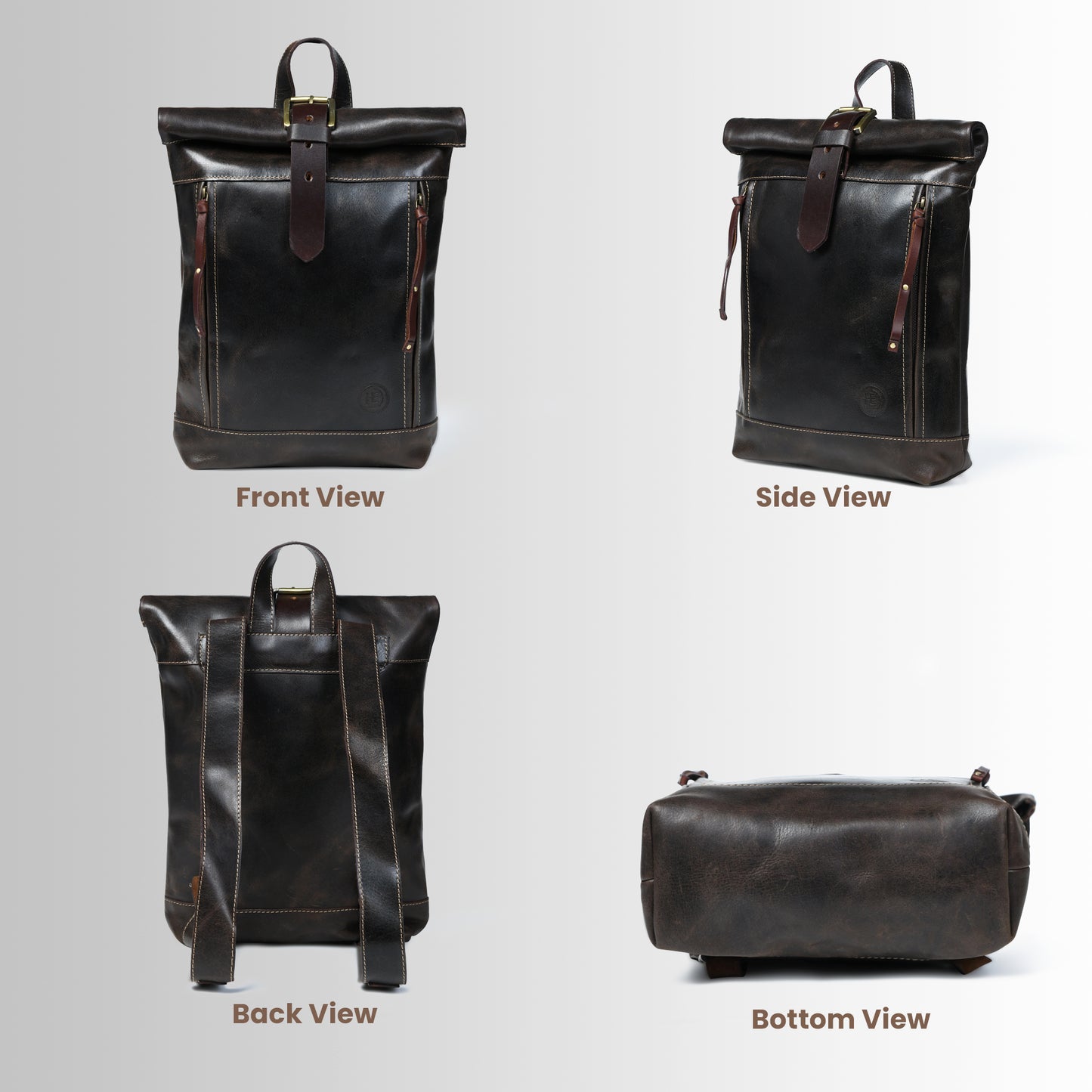 Nomad Roll Top Leather Backpack - Dark Brown