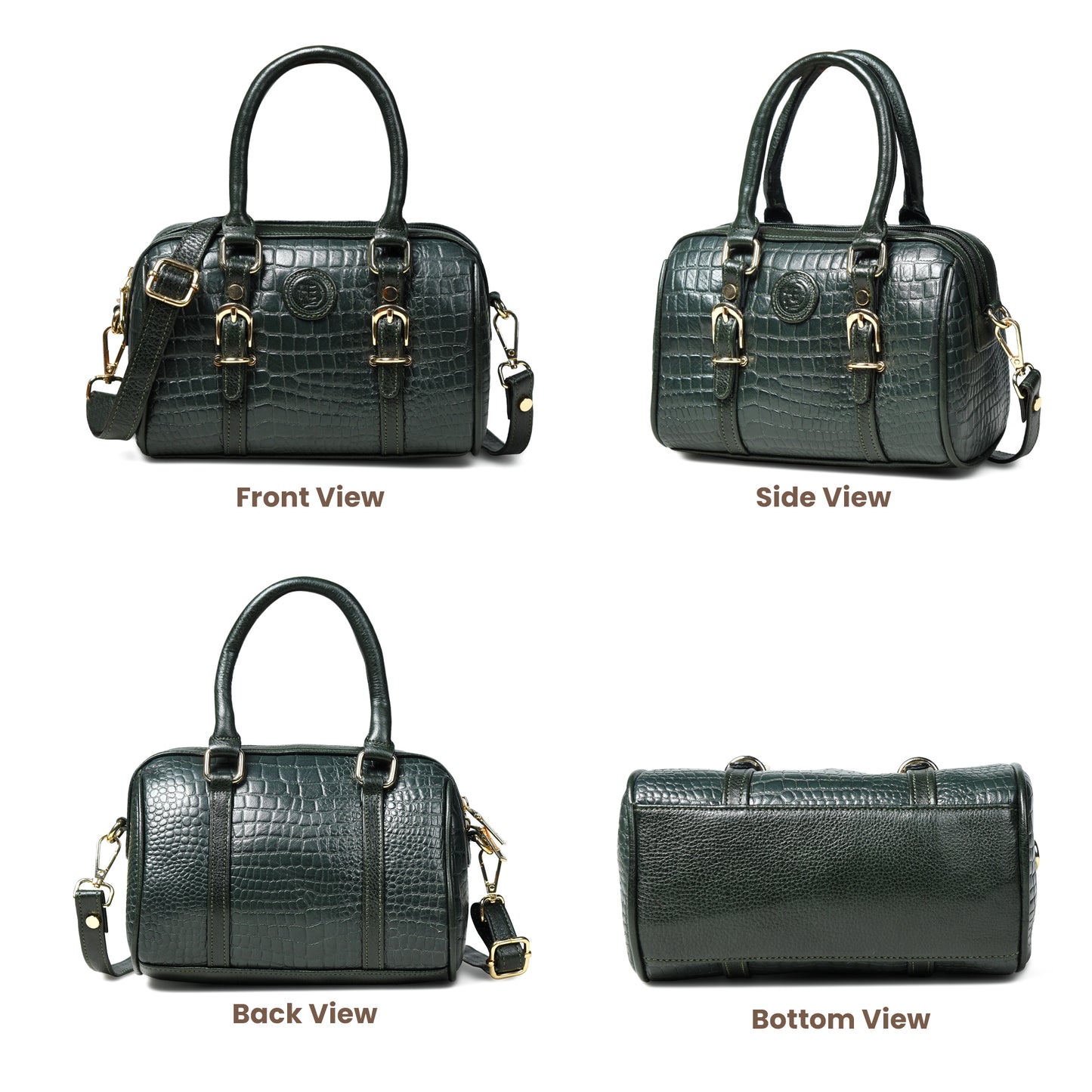 Textured Barrel Satchel - Forest Green