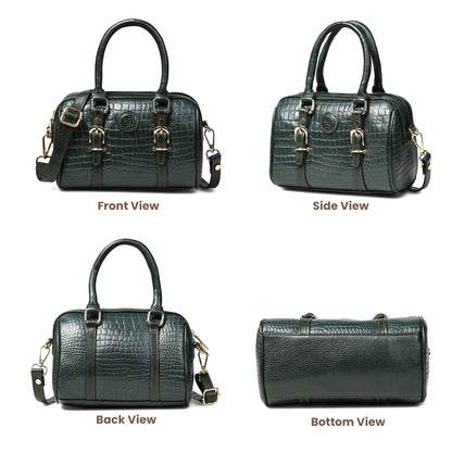 Textured Barrel Satchel - Forest Green