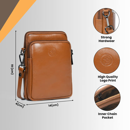 Classic Leather Mobile Sling Bag - Brown