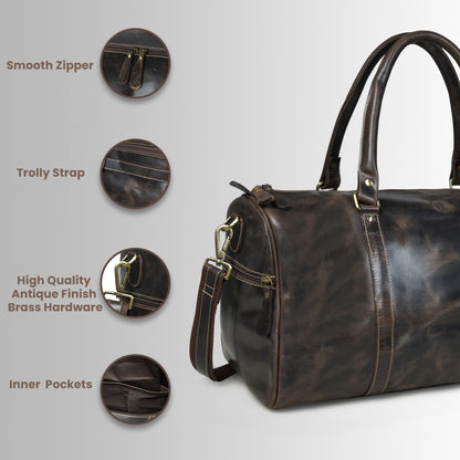 Vintage Leather Duffle Bag -  Dark Brown
