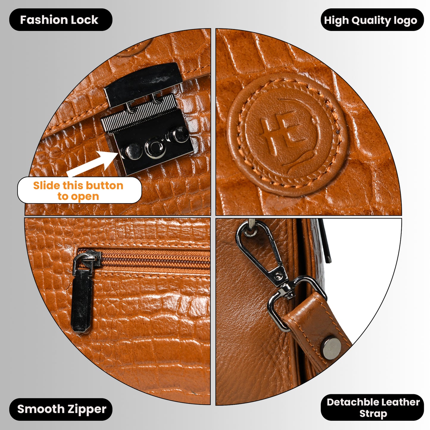 Classic Croco Leather Mini Satchel - Brown