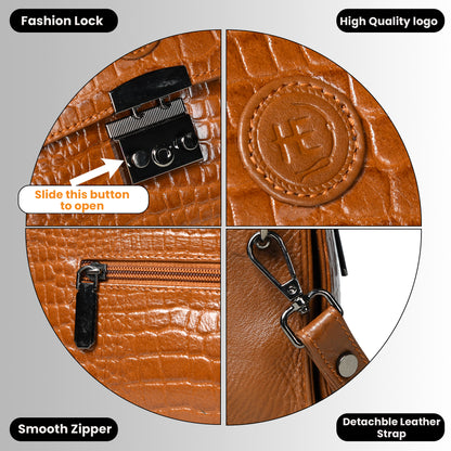 Classic Croco Leather Mini Satchel - Brown