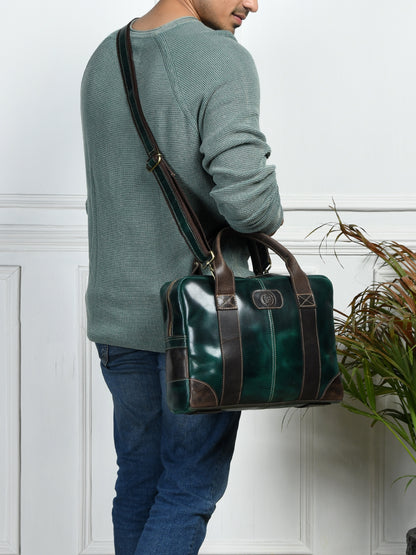 StratoCore Leather Laptop Messenger Bag - Forest Green
