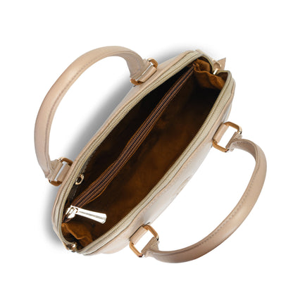 Beige Leather Bag - top view of open interior compartments, handcrafted buffalo leather | Hema Emporium