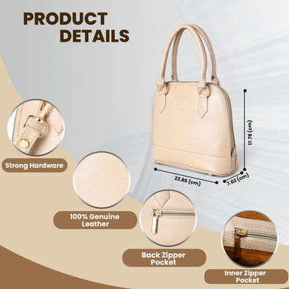 Beige Leather Bag - product dimensions and feature close-ups, handcrafted buffalo leather | Hema Emporium