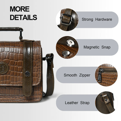 Petite Vintage Croco Leather Handbag - Tan Brown