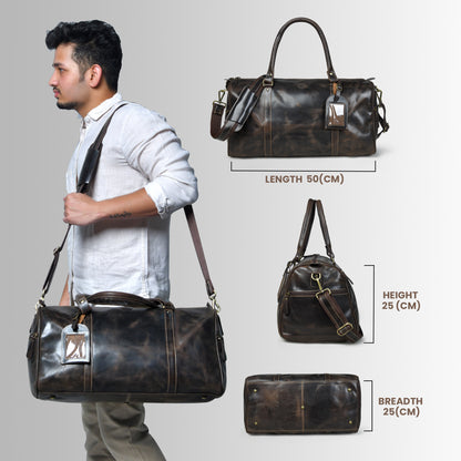 Vintage Leather Duffle Bag -  Dark Brown