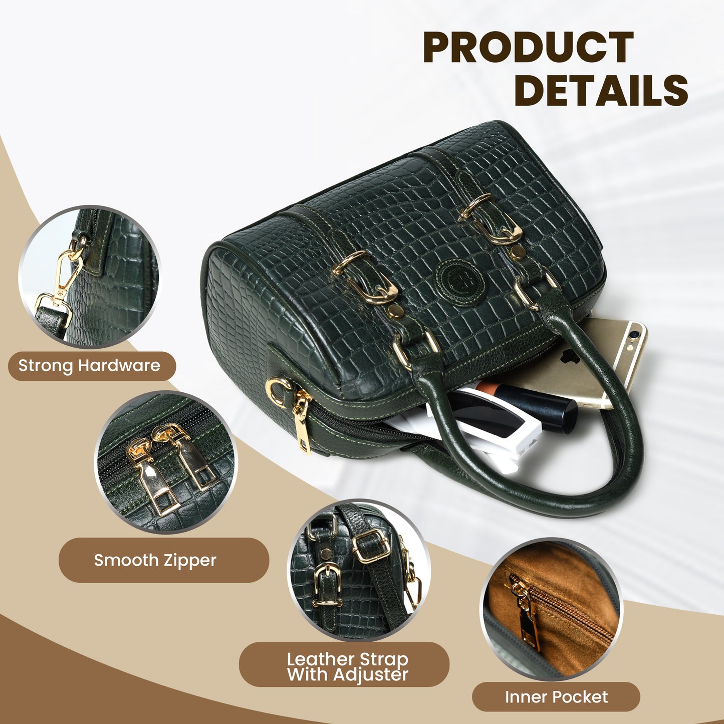 Textured Barrel Satchel - Forest Green