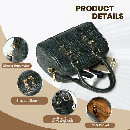 Textured Barrel Satchel - Forest Green