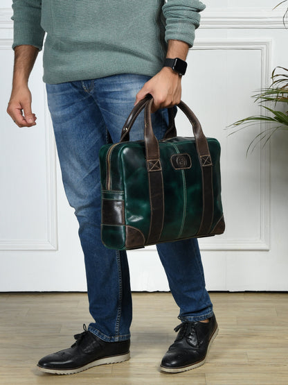 StratoCore Leather Laptop Messenger Bag - Forest Green