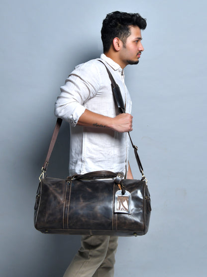 Vintage Leather Duffle Bag -  Dark Brown