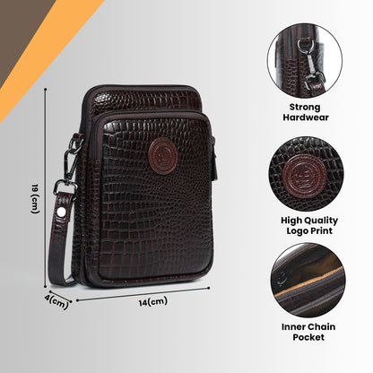 Croc Emposed Sling Bag - Tan Brown