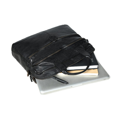Classic Leather Laptop Bag - Black