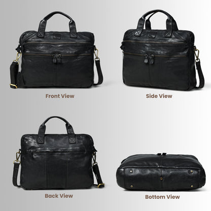 Classic Leather Laptop Bag - Black