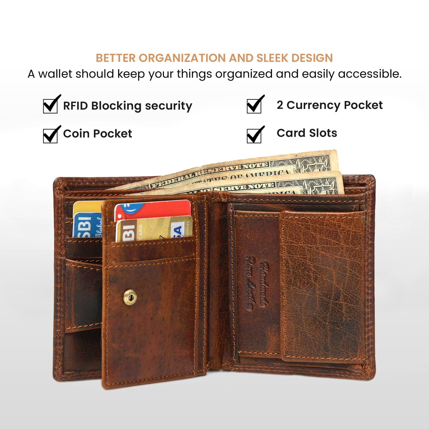 Vintage Brown Trifold ID Wallet