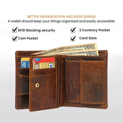 Vintage Brown Trifold ID Wallet