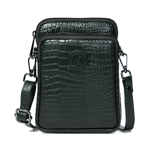 Croc Emposed Sling Bag - Forest Green