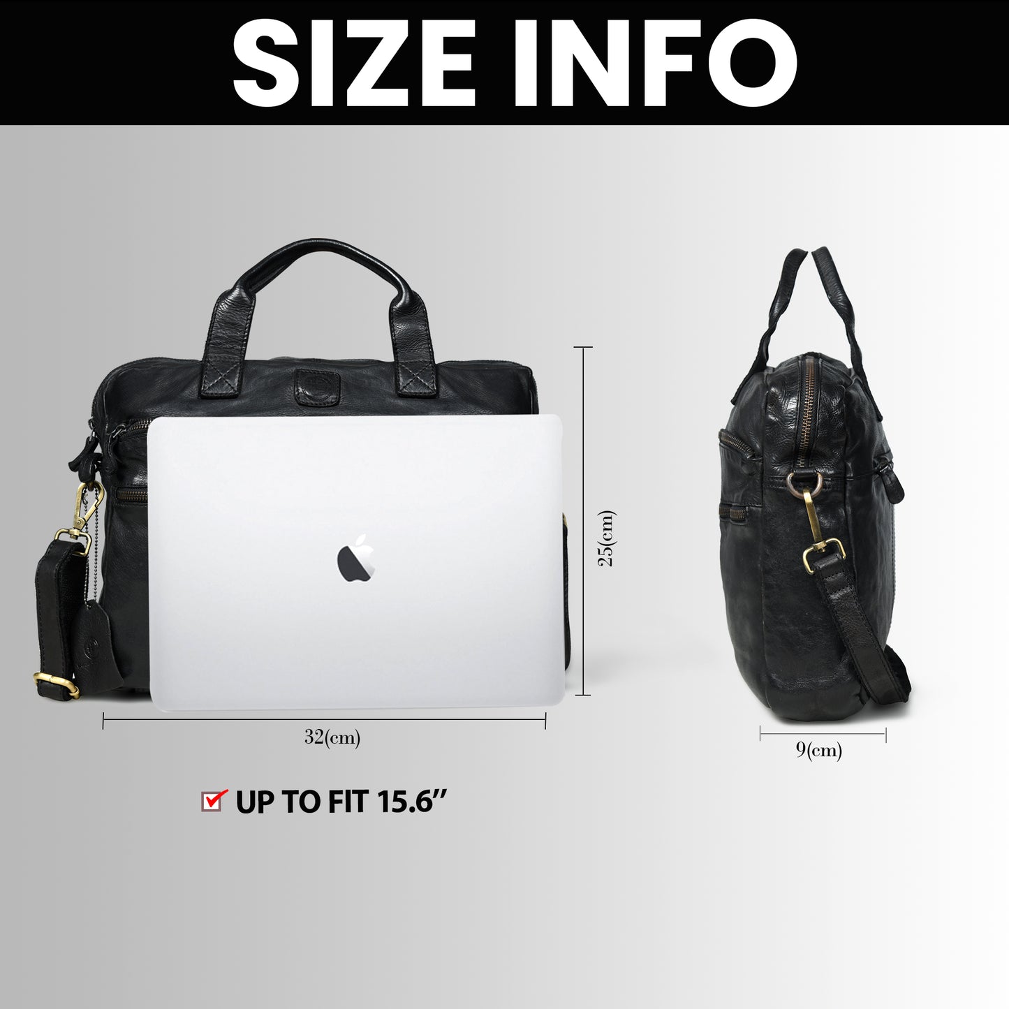 Classic Leather Laptop Bag - Black