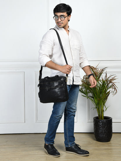Classic Leather Laptop Bag - Black