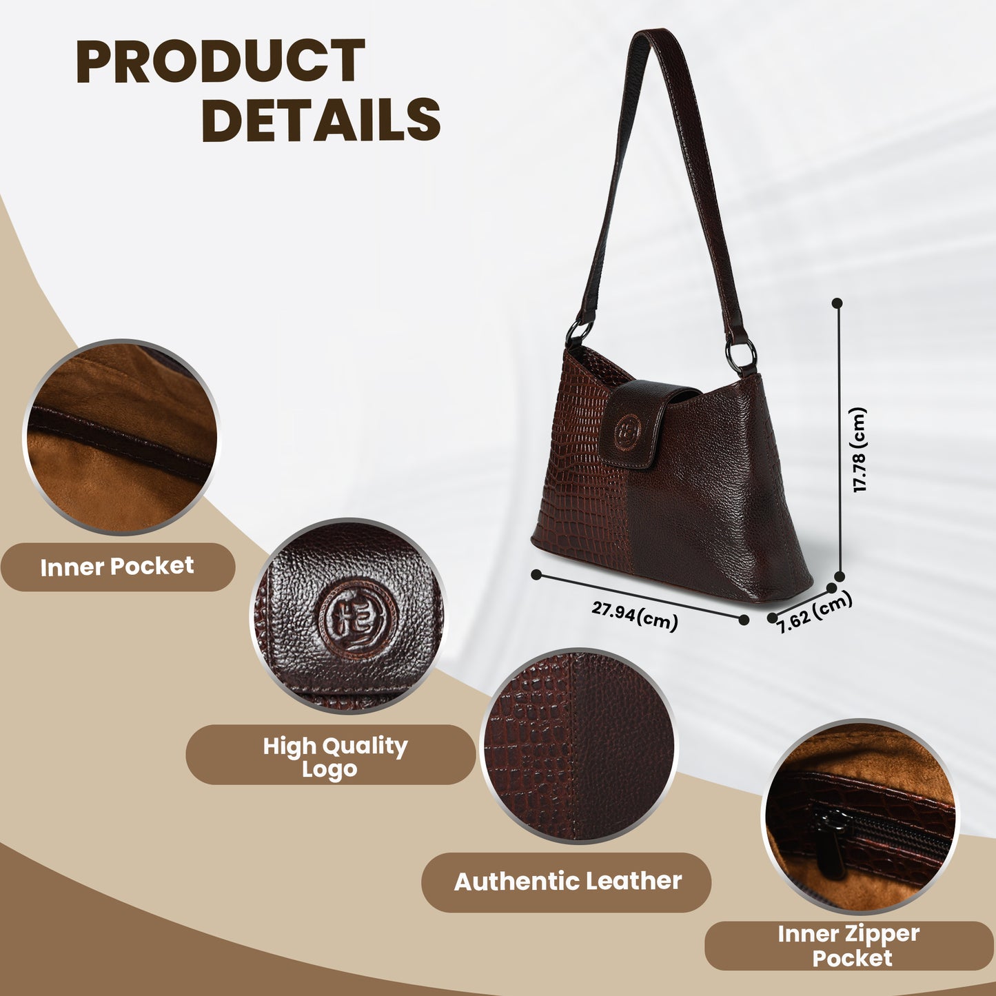Women's Croc Accent Leather Shoulder Bag