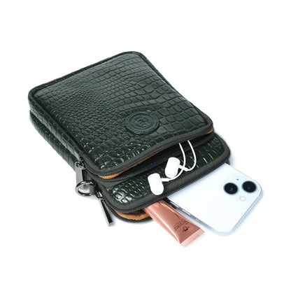 Croc Emposed Sling Bag - Forest Green