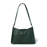 Forest Green Leather Shoulder Bag - front view with croc texture, handcrafted buffalo leather | Hema Emporium
