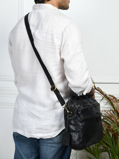 Classic Leather Laptop Bag - Black
