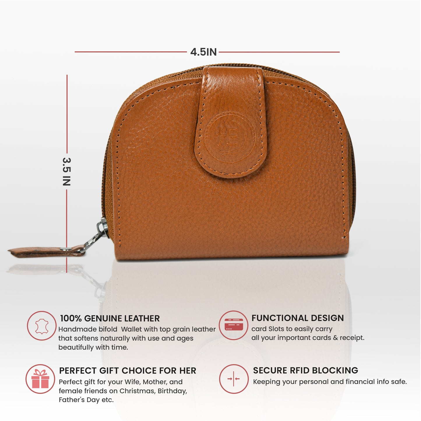 Leather Zip Card Wallet - Brown
