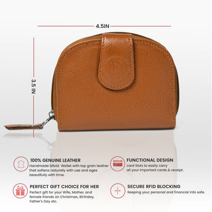 Leather Zip Card Wallet - Brown
