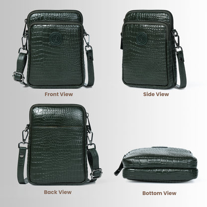 Croc Emposed Sling Bag - Forest Green