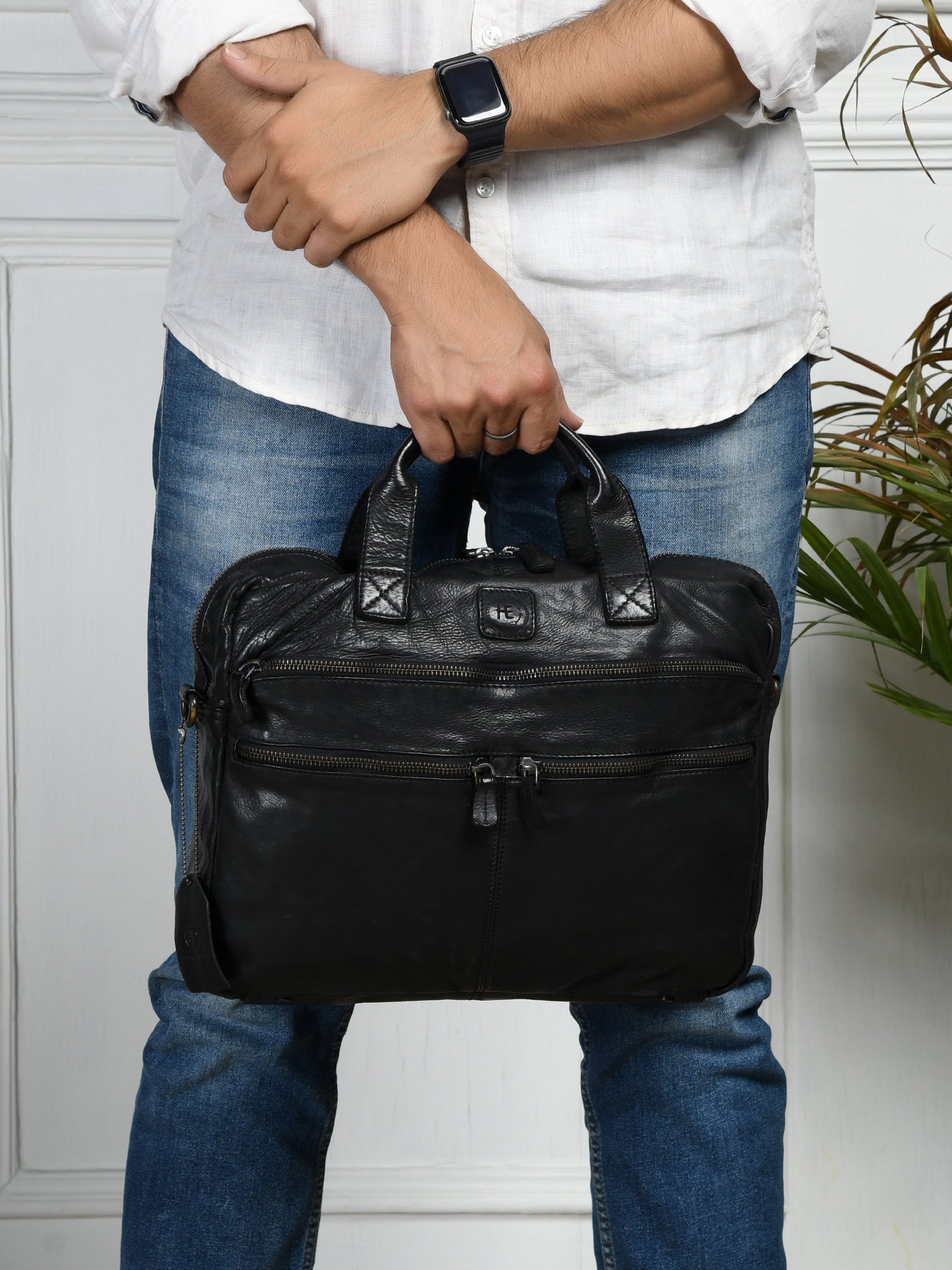 Classic Leather Laptop Bag - Black