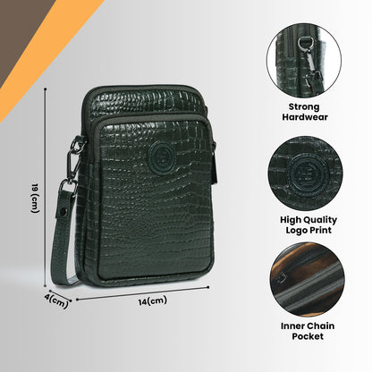 Croc Emposed Sling Bag - Forest Green