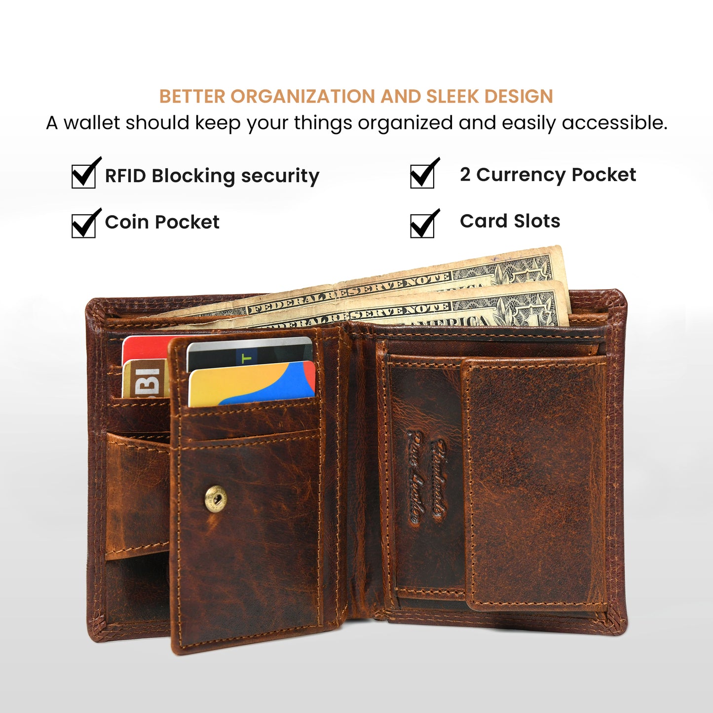 Vintage Tan Brown Trifold ID Wallet
