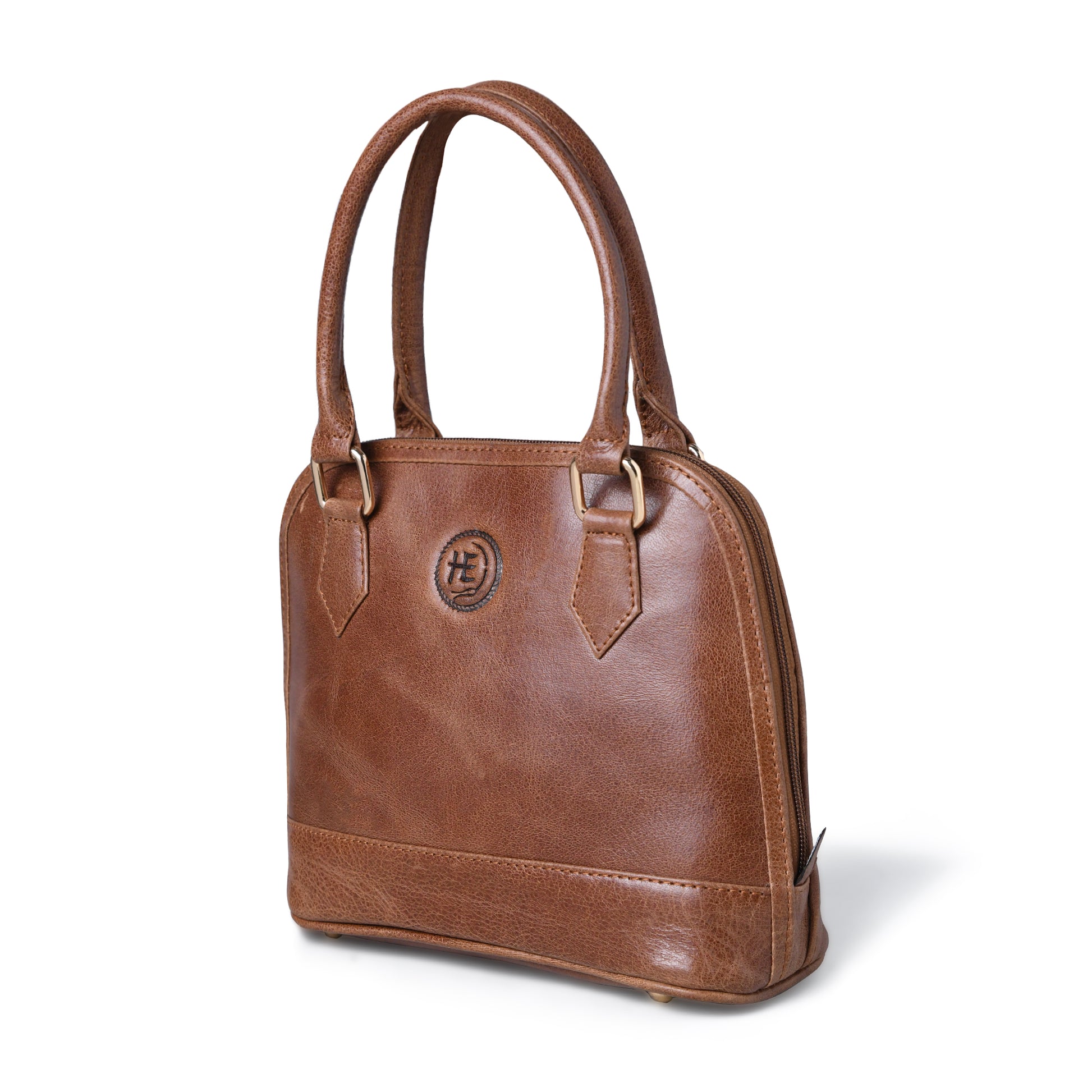 Tan Brown Leather Bag - front three-quarter view, handcrafted buffalo leather | Hema Emporium