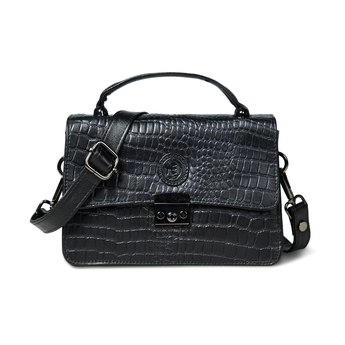Classic Croco Leather Mini Satchel - Black