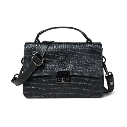 Classic Croco Leather Mini Satchel - Black