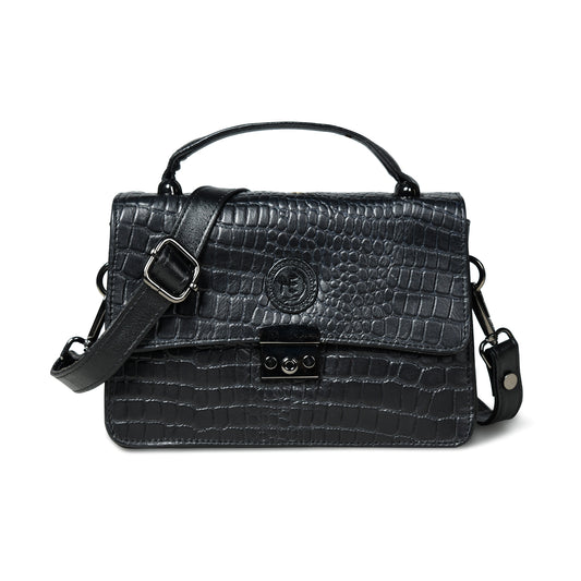 Classic Croco Leather Mini Satchel - Black