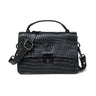 Black Leather Mini Satchel - front view, handcrafted buffalo leather | Hema Emporium