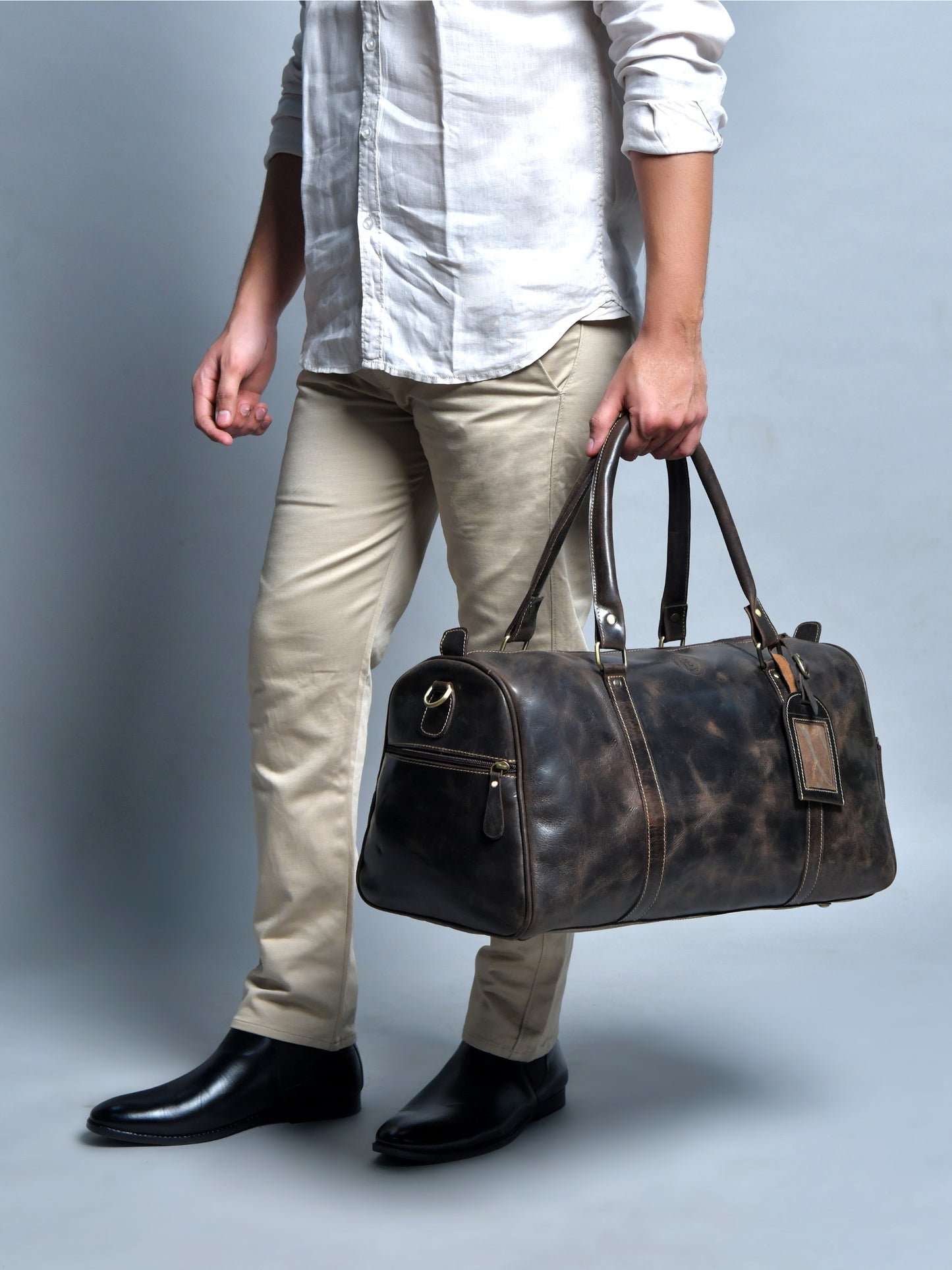 Vintage Leather Duffle Bag -  Dark Brown
